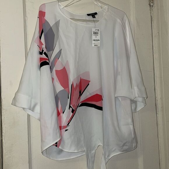 NWT Alfani plus size 3x loose tie top pink white abstract design women’s blouse - Picture 6 of 11